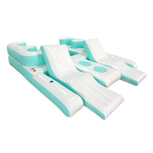 Large Inflatable Floating Island with Lounge Chairs & Drink Holders for Pool – 6 Person Water Party Platform