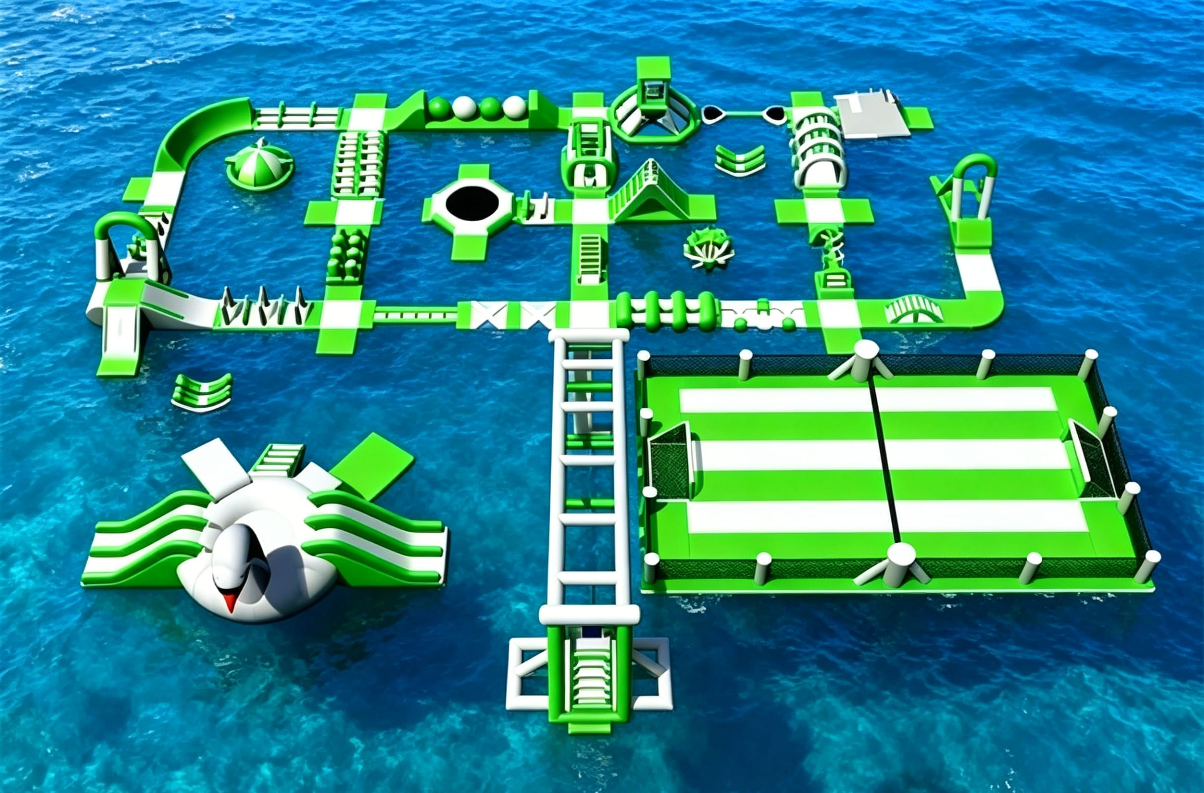 Commercial inflatable water park design layout and capacity planning